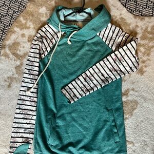 AMPERSAND AVE Teal and White Cowl Neck Sweater